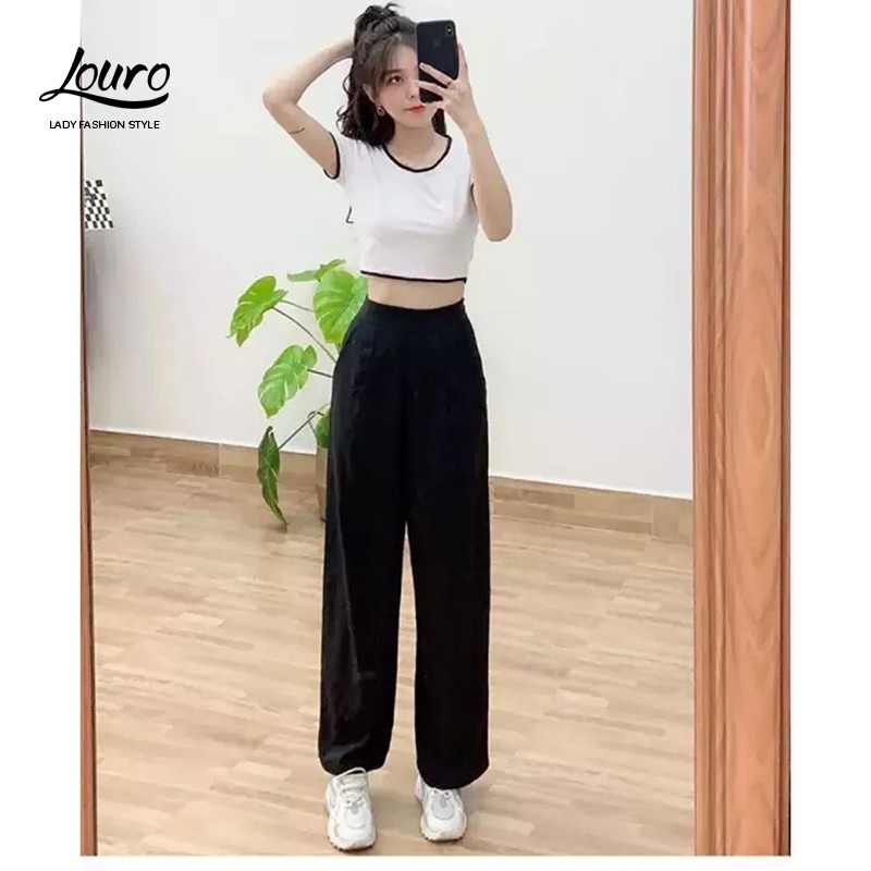 Quần ống rộng Louro L3000 khoá hông cạp cao,CÓ ẢNH THẬT dáng culottes ống sớ trơn 3 màu trắng đen be kiểu dáng đơn giản | BigBuy360 - bigbuy360.vn