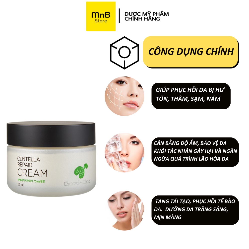 kem dưỡng ẩm phục hồi làm sáng da rau má Goodndoc Centella Repair Cream hàn quốc 50ml