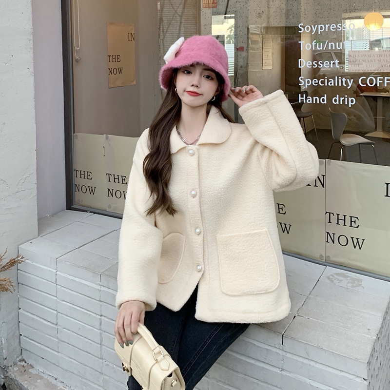 IELGY  Áo Khoác Giả Lông Cừu Dáng Rộng Ngắn Lưng Phong Cách Hàn Quốc Trẻ Trung Cho Nữ