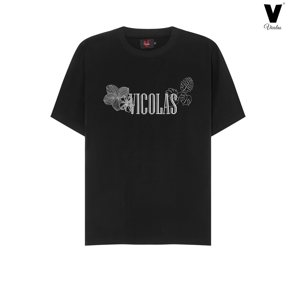Áo thun Unisex thêu họa tiết VICOLAS vải cotton thoáng mát co giãn trắng đen - VICOLAS T-SHIRT
