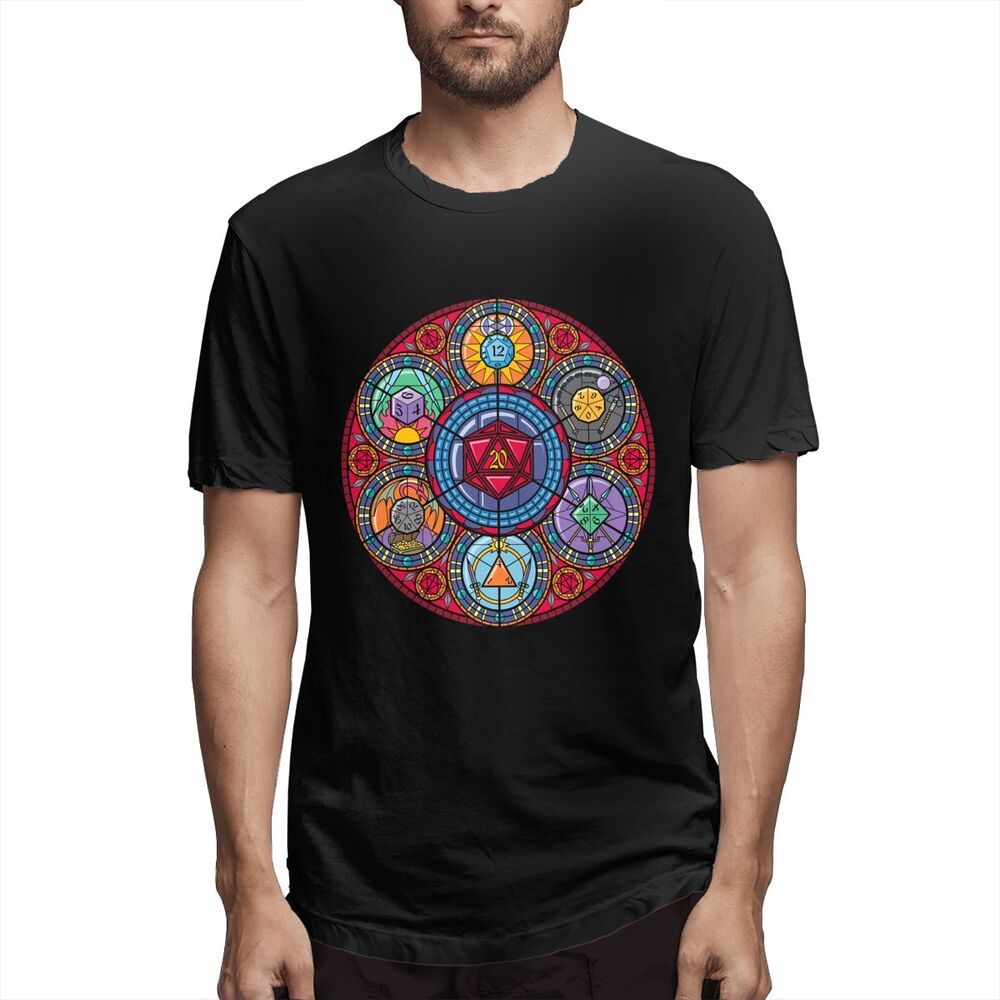 JIANEPENGZ Dungeons And Dragons Rare Metal Game Circle Dice Stained Glass Heavy Metal Rock 100% cottton Men's T-Shirt Birthday Gift