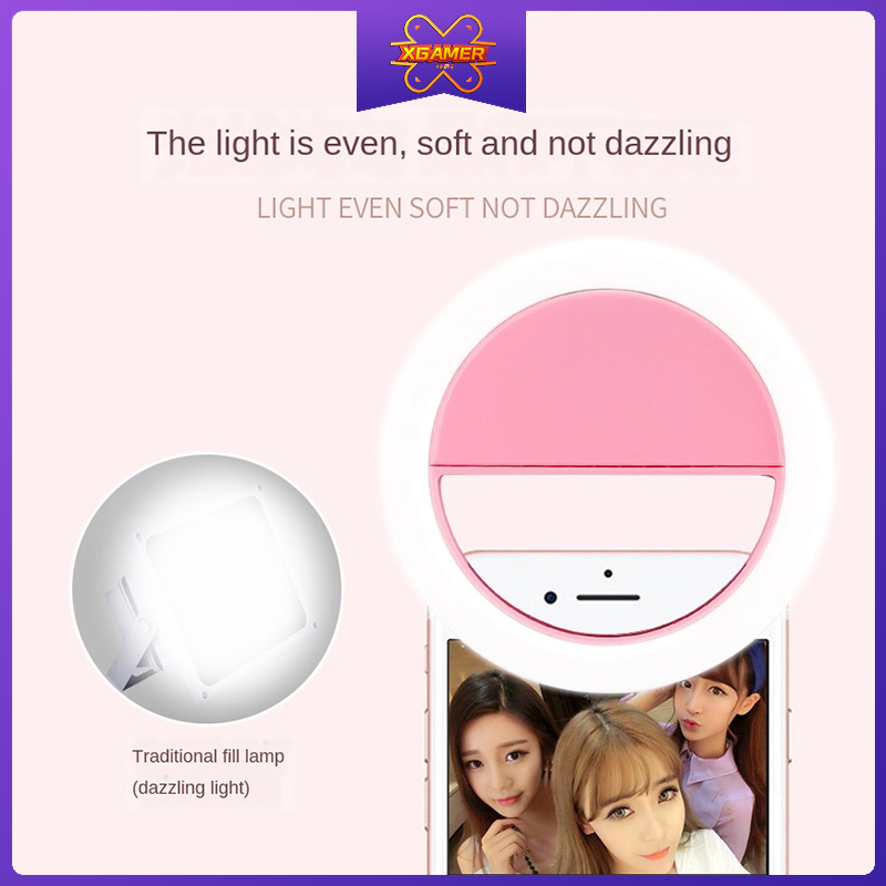 [Ready Stock] Xgamer Beauty Flash Selfie Lights Portable Selfie LED Three Tiers Dimmable Ring Light Mobile Phone Light For Smartphone