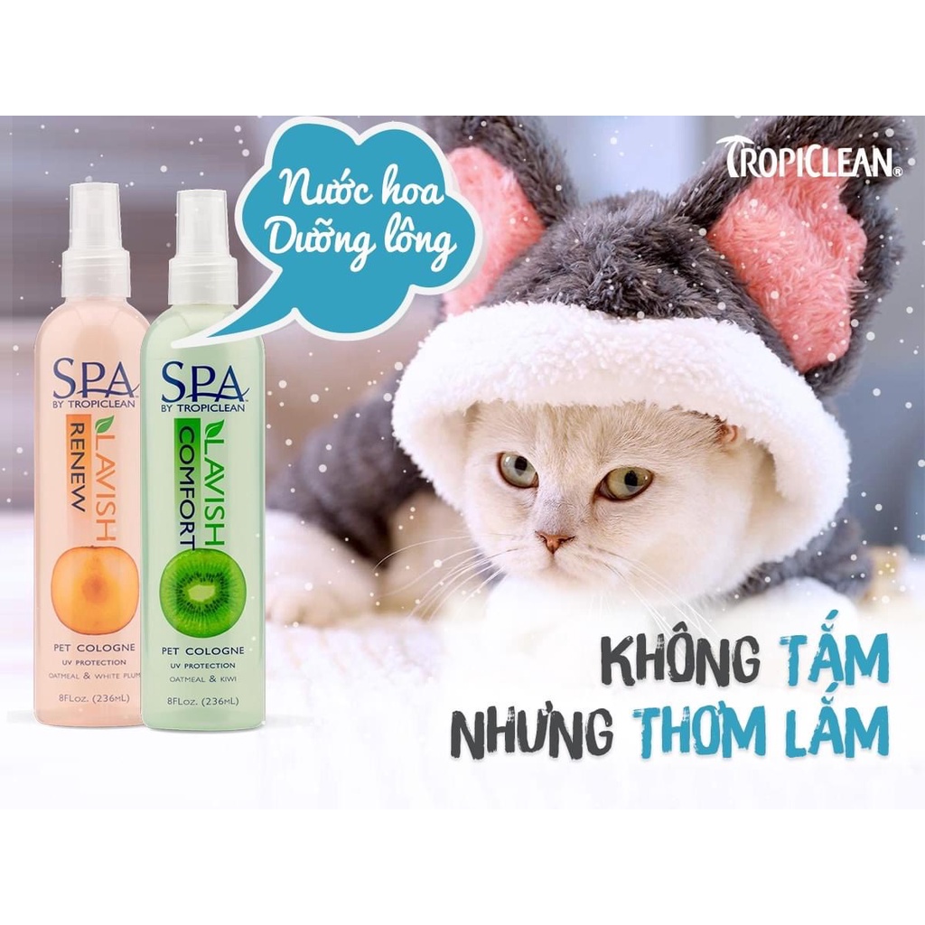 236ml - NƯỚC HOA DƯỠNG LÔNG BẢO VỆ KHỎI TIA UV - SPA COLOGNE   NƯỚC HOA DƯỠNG LÔNG CHO CHÓ MÈO HƯƠNG KIWI