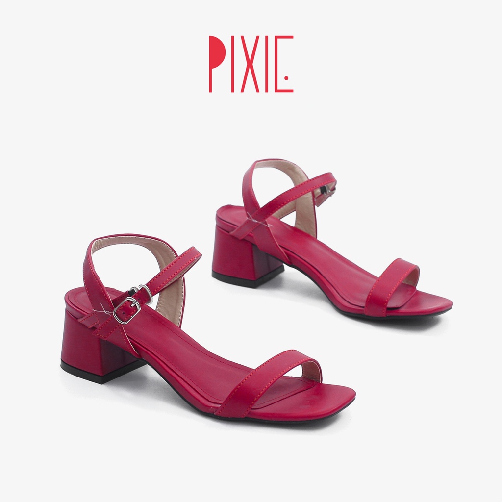 Giày Sandal Cao Gót 5cm Đế Vuông Quai Mảnh Màu Đen Pixie P133