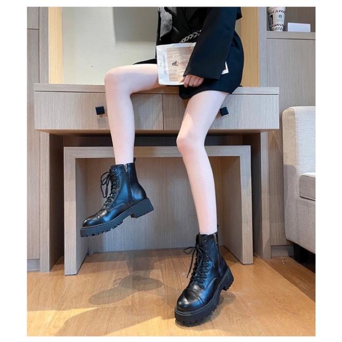 Boots Martin cổ ngắn đan dây gót cao 5cm có khoá sườn
