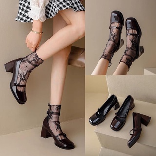 Giày cao gót đen+nâu acc+4% phí shopee