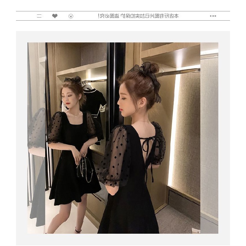 Large Size Women's Clothing Fat Sister Flab Hiding Black Dress2021Summer New Korean Style FatmmDress Slimming Lantern Sleeves