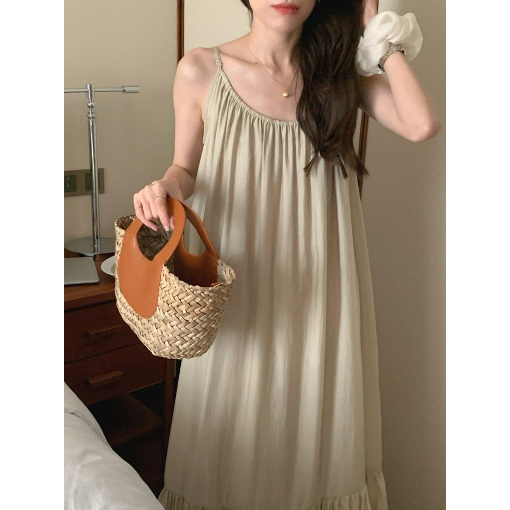 Đầm Hai Dây Xếp Ly Dáng Rộng Phong Cách Pháp Thanh Lịch 52754 3 Màu