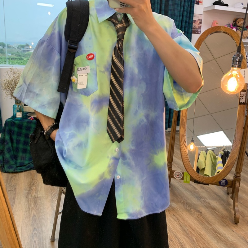 Áo Sơ Mi Ullzang Áo Sơ Mi Loang Unisex Cộc Tay đi biển tay ngắn dáng rộng phong cách Hàn Quốc 2 màu tùy chọn M-2XL cho nam/nữ | BigBuy360 - bigbuy360.vn