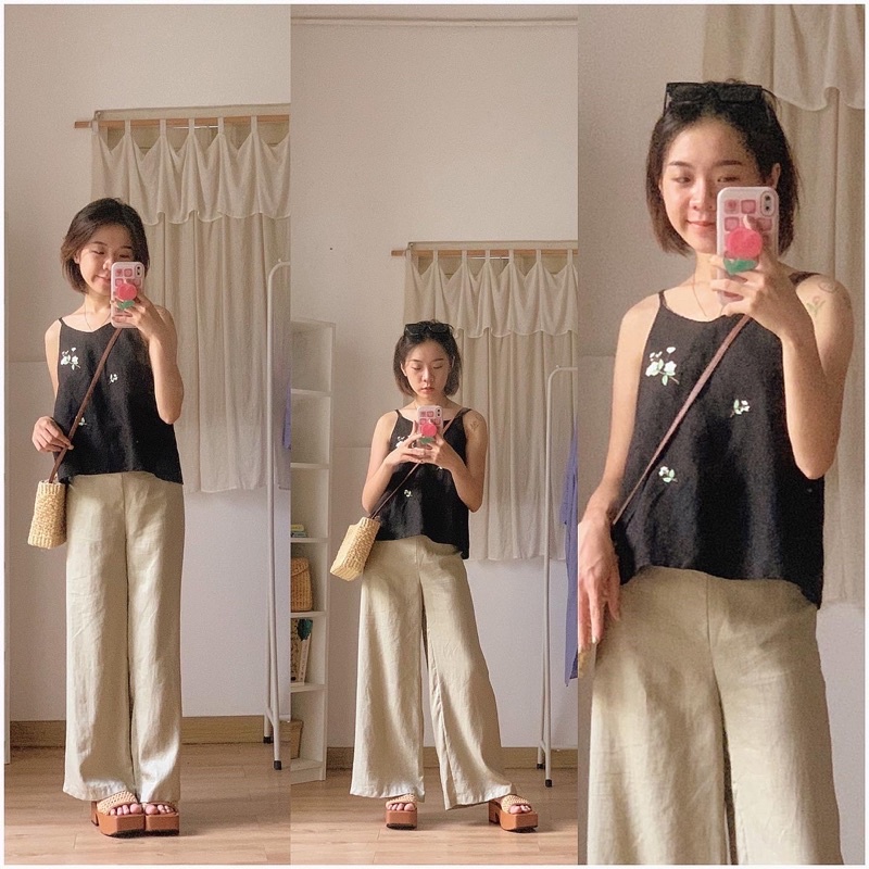 Dạ Thảo 7 màu thêu hoa bưởi - áo 2 dây linen tưng - 0303 studio