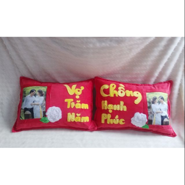 Cặp gối handmade in ảnh Vợ Chồng Trăm Năm hạnh phúc