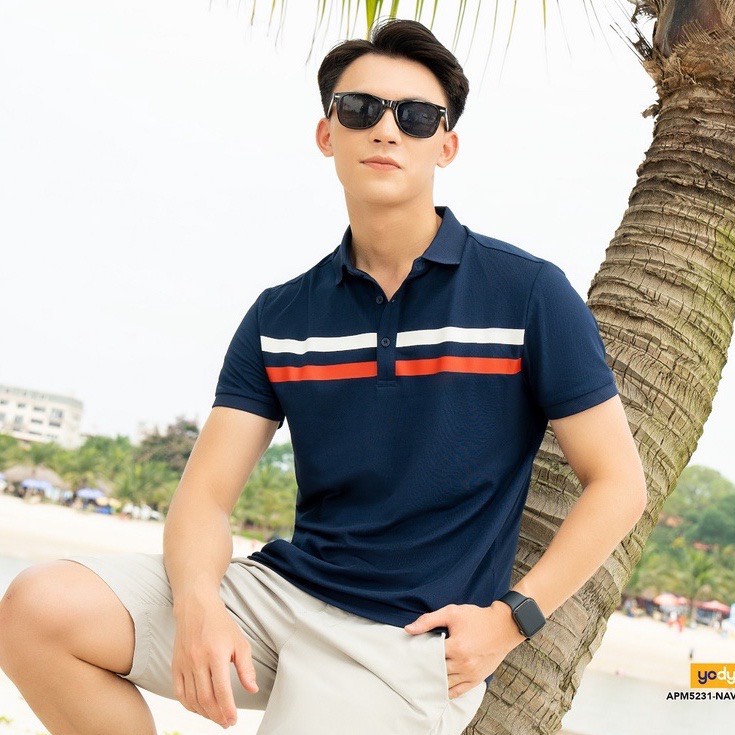 Áo Polo Nam Vải Mắt Chim In Vạch Ngực Phối Màu APM5231