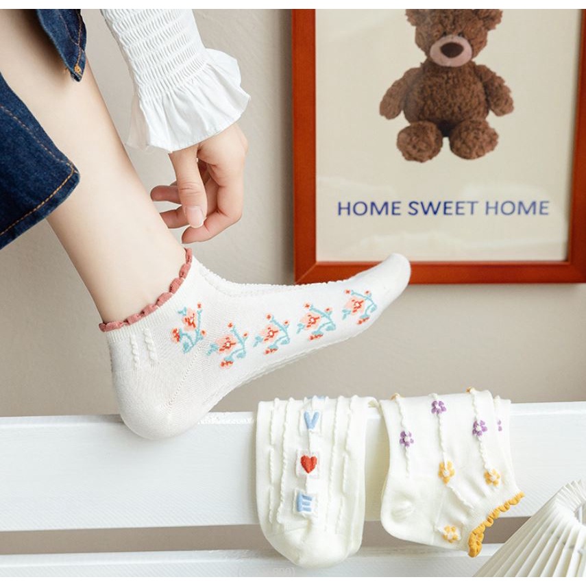 Set 5 Đôi Tất Vớ Nữ Ngắn Cổ Mix Hoa Cổ Bèo Như Ảnh