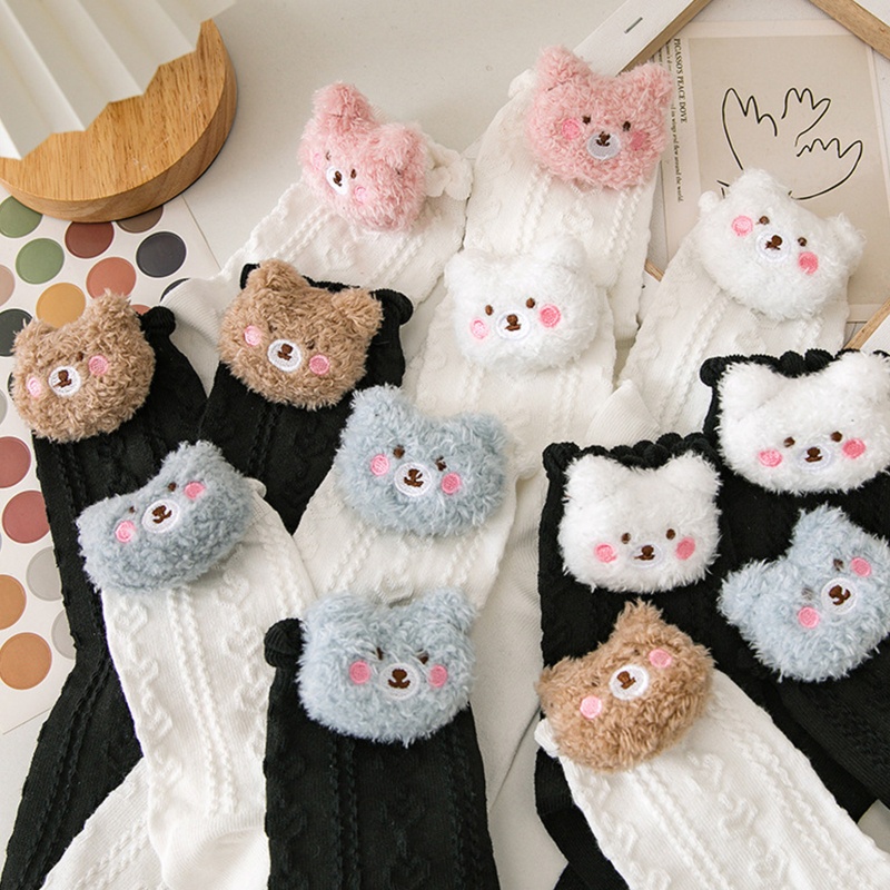Tất Cotton In Hình Gấu Hoạt Hình 3D Phong Cách Lolita Xinh Xắn