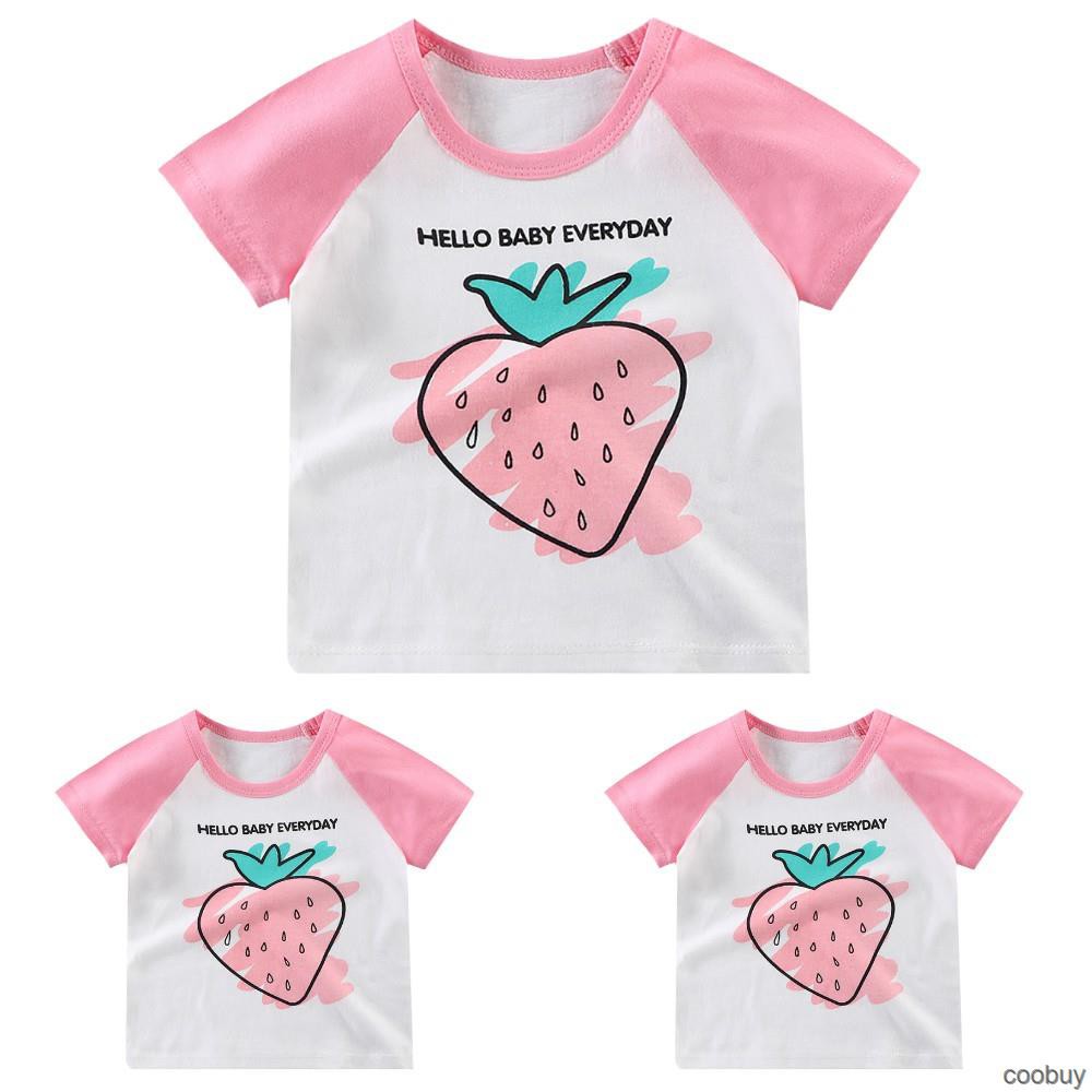 Áo Thun Cotton Ngắn Tay Thoáng Khí In Họa Tiết Dâu Tây Xinh Xắn Dành Cho Nữ