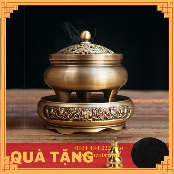 Lư đồng xông trầm hương dùng để xông trầm nụ, trầm hương, hương trầm vòng đồ thờ cúng phong thủy bày bàn trà