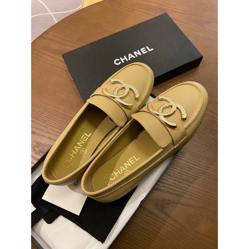Giày lười da cho nữ Chanel CN/Channel da thật cao cấp mặt logo thương hiệu mẫu 2021