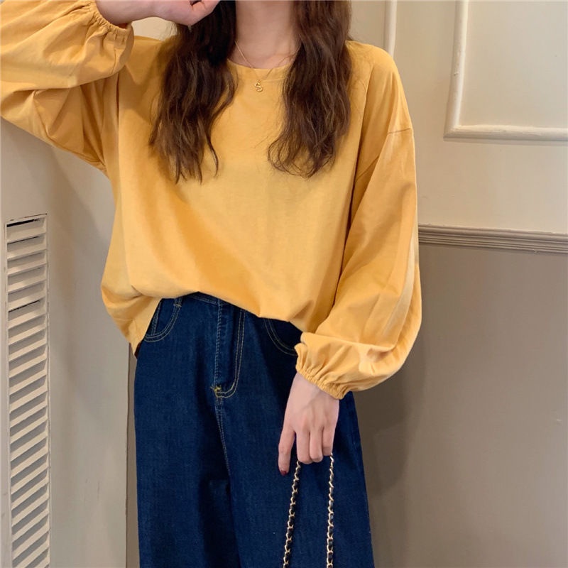 Áo thun IELGY dài tay màu trơn thời trang dành cho nữ