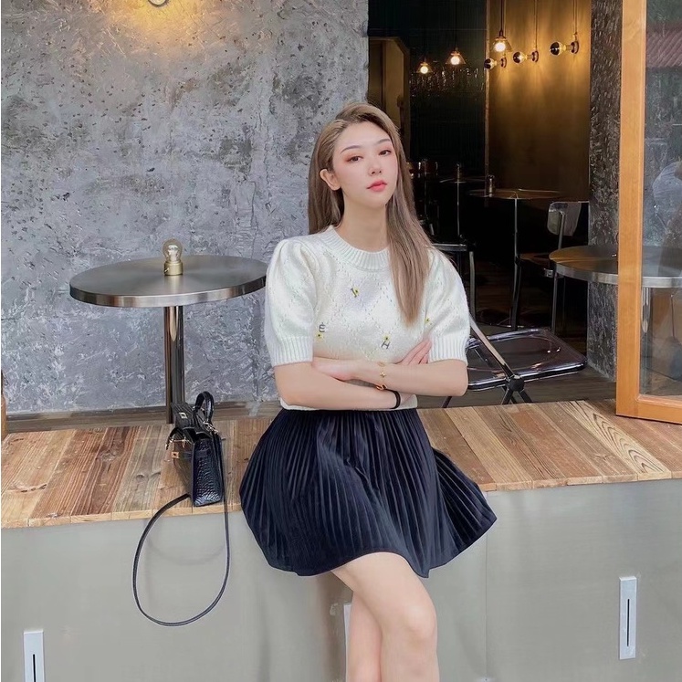 [Hana And Alice] Áo Thun Lụa Lạnh Tay Ngắn Dáng Ôm Thời Trang Xuân Hè 2023