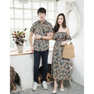 Set cặp đôi Áo Sơ Mi Nam, Nữ Đầm hoa xòe trễ vai
