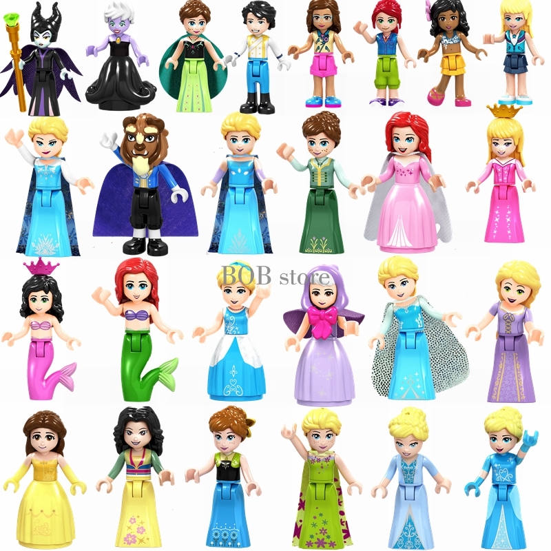 Đồ chơi lắp ráp mô hình nhân vật công chúa Anna Elsa Cinderella Fairy Godmother Olivia