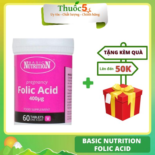 [Giá Gốc]  Basic Nutrition Folic Acid - Hộp 60 viên
