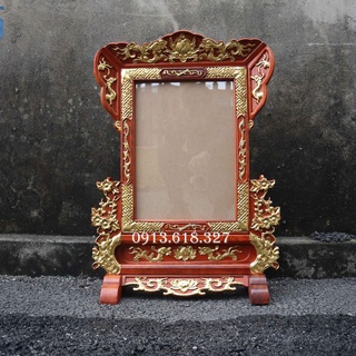 Khung hình thờ gấm hoa mai rát vàng gỗ hương ảnh thờ 21x31,25x35