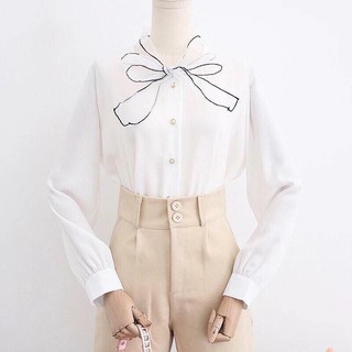 Áo sơ mi voan cổ nơ bánh bèo (còn màu đen)