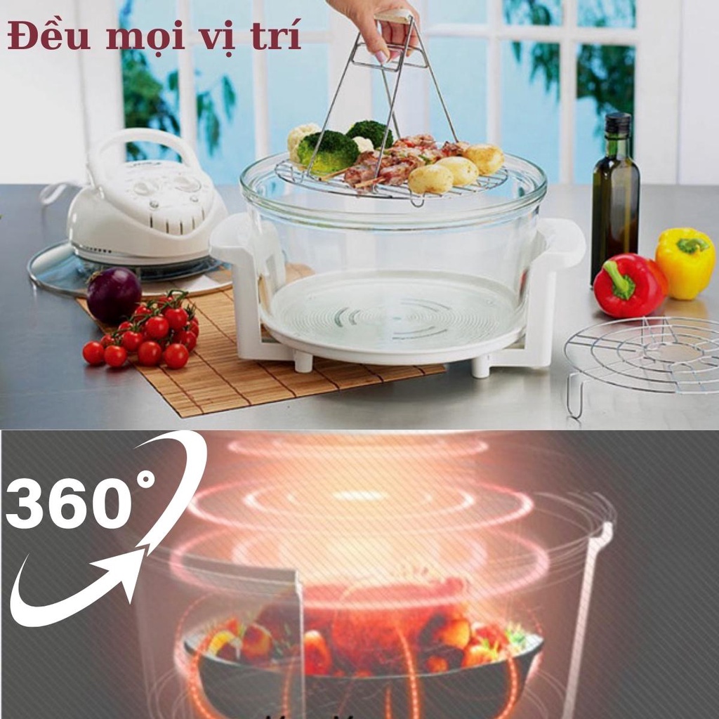 Lò thủy tinh Gali, nồi chiên nướng đa năng giúp giảm dầu mỡ, dung tích 17 lít, tặng kèm 5 phụ kiện bảo hành 1 năm Alate