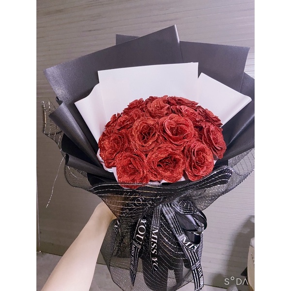 [Hoa sáp nhũ -quà 20-10] Bó hoa nhũ 20 bông siêu sang chảnh ( cao 60x ngang 50cm)