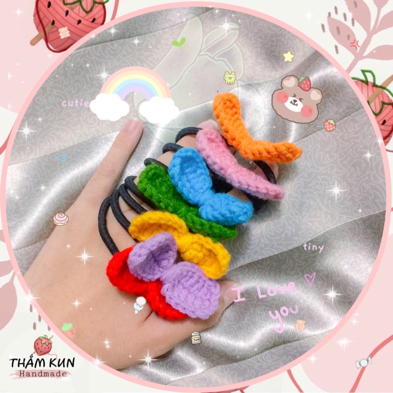 Dây buộc tóc nơ, dây cột tóc nơ handmade, đan len, móc len