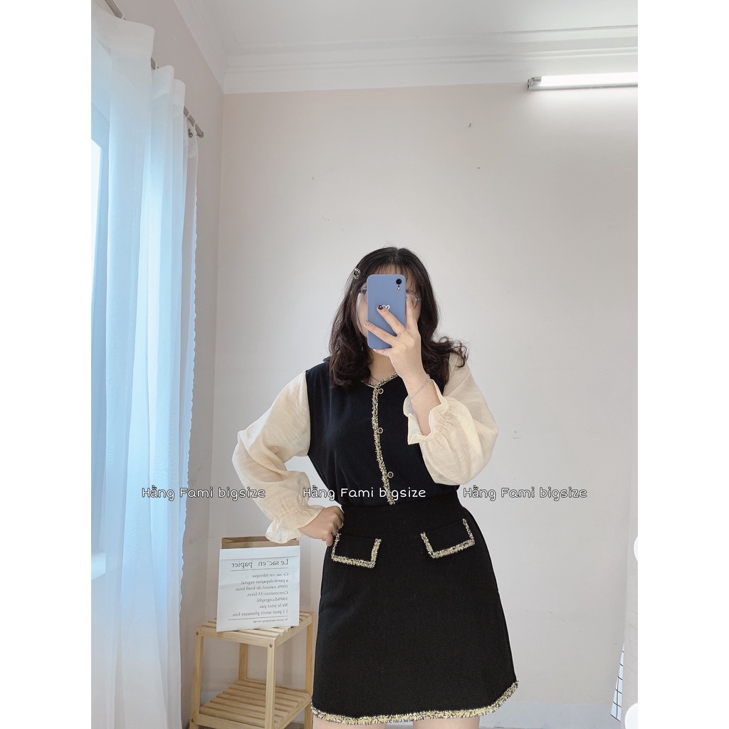 Chân váy chữ A nắp túi phối ren bigsize ( size 60kg - 95kg ) (CV26) [ Hằng Fami bigsize ]