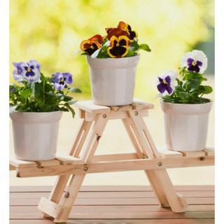Giá gỗ 3 tầng để chậu cây I Decor, tiểu cảnh