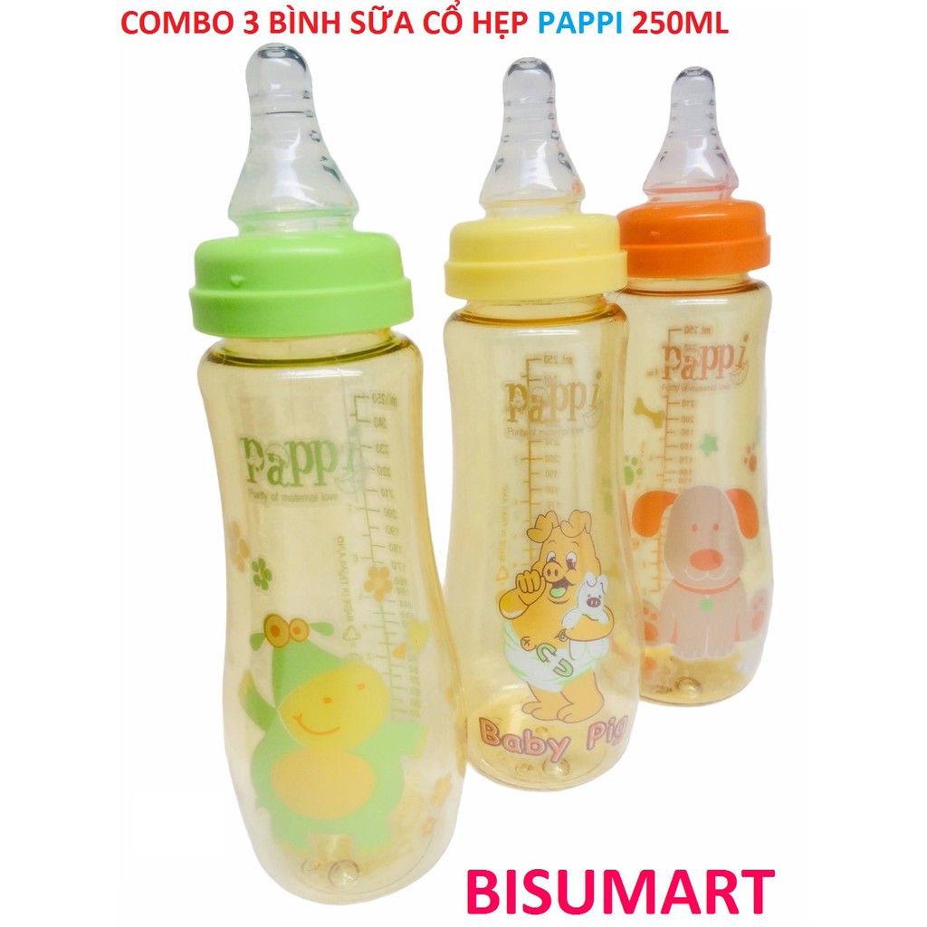 COMBO 3 Bình Sữa cổ hẹp PAPPI Thailand 240ml