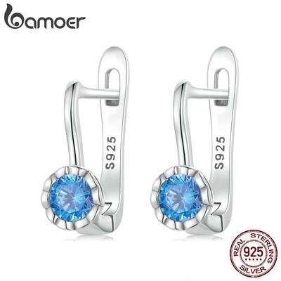 Bamoer Bông Tai Bạc 925 Đính Đá zircon Xanh Lam Đơn Giản Thời Trang Cho Nữ