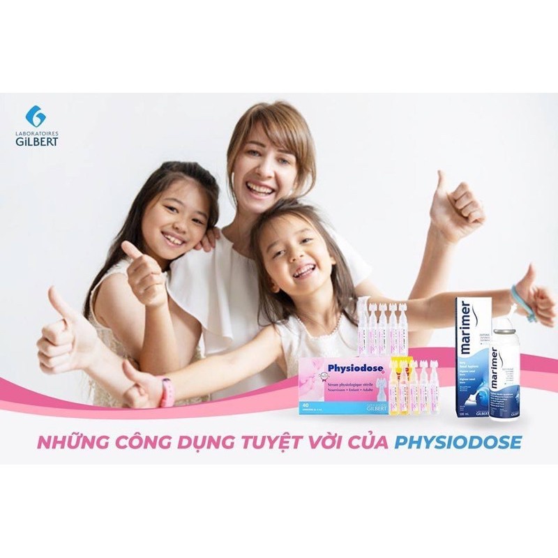 Nước Muối Sinh Lý Physiodose Pháp - Muối Hồng [Tep 40 ống 5ml/1], vệ sinh hằng ngày tai,mắt, rốn cho bé