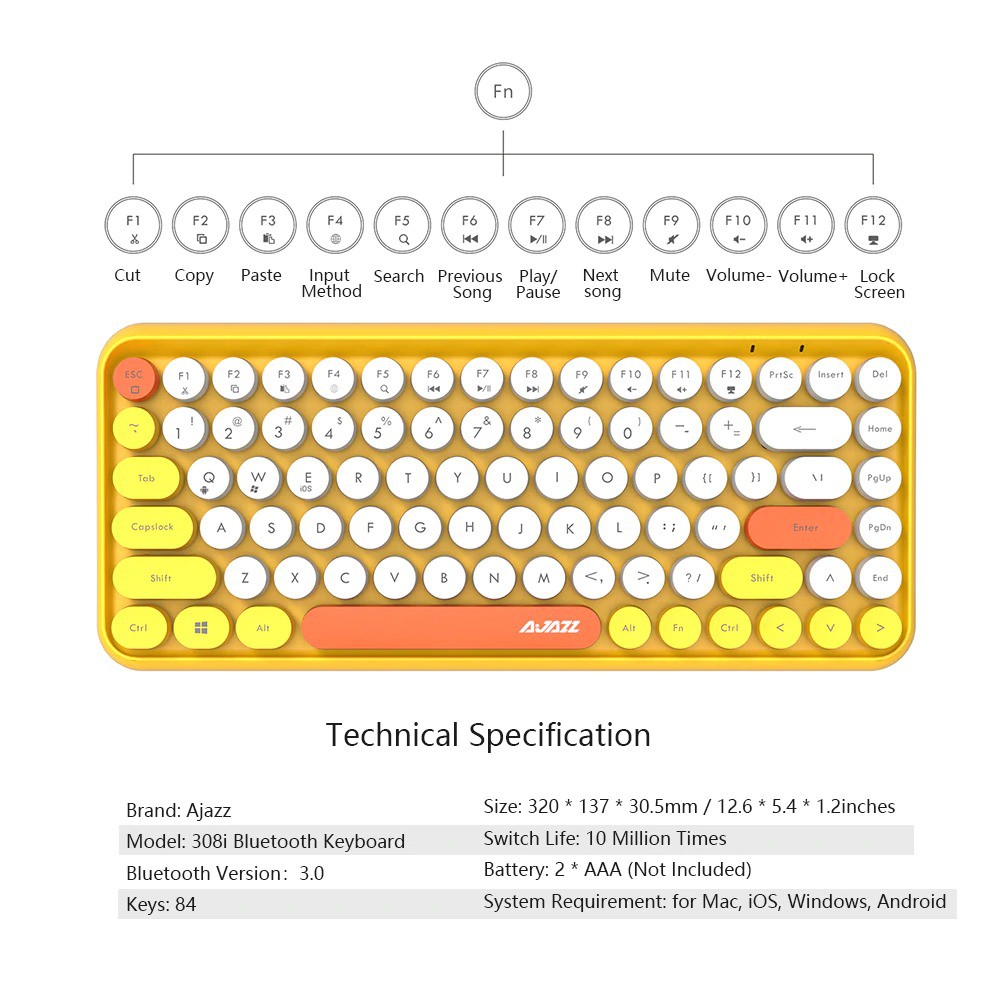 AJAZZ 308i Bàn phím không dây  Bluetooth siêu Đẹp dùng được cho Windows, MAC OS, IOS, Android | BigBuy360 - bigbuy360.vn