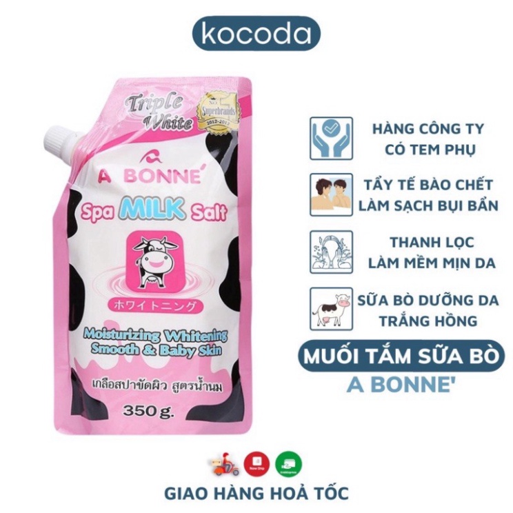 [BÁN SỈ] Muối Tắm Sữa Bò A Bonne Spa Milk Salt Thái Lan Date 10.2024 Tẩy Tế Bào Chết Toàn Thân 350gr Có Vòi