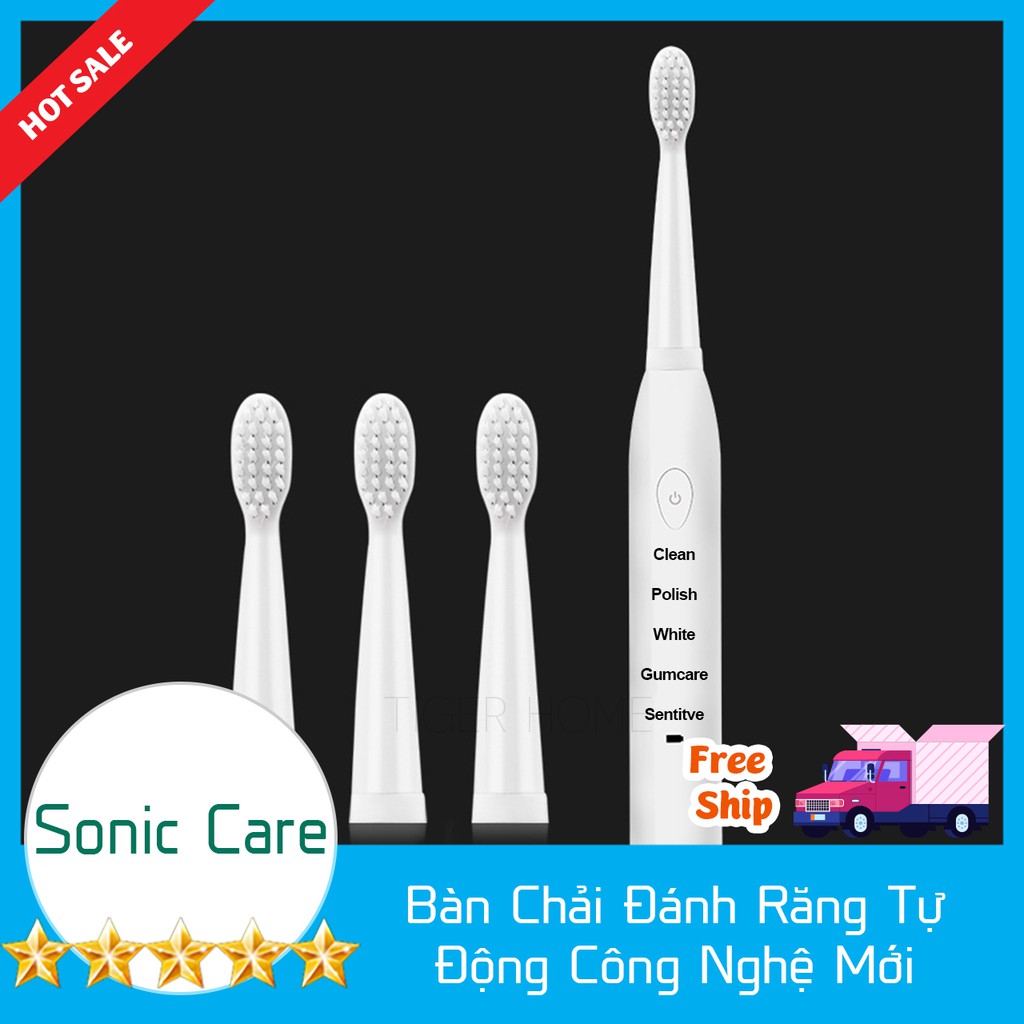 Bàn Chải đánh răng tự 5 Tự Động Sóng Âm tặng Kèm4 đầu bàn Chải model 2021 pin cực Trâu Bh 1 đổi 1