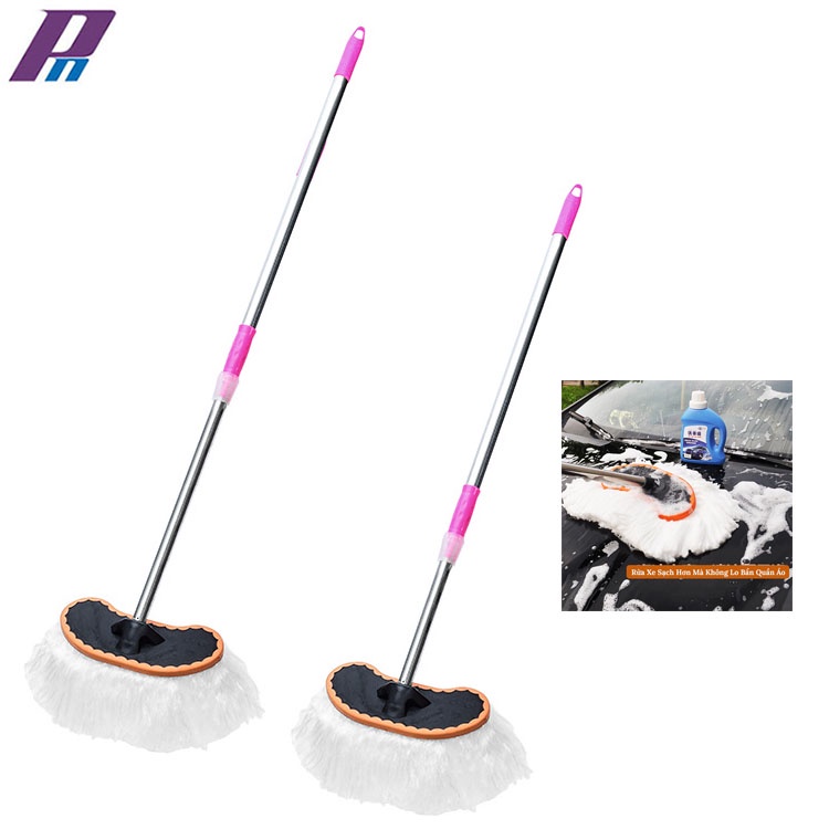 Cây Lau Rửa Xe Ô Tô Lông Mềm Cán Dài Thay Đổi Được Chiều Dài Max 125cm 215