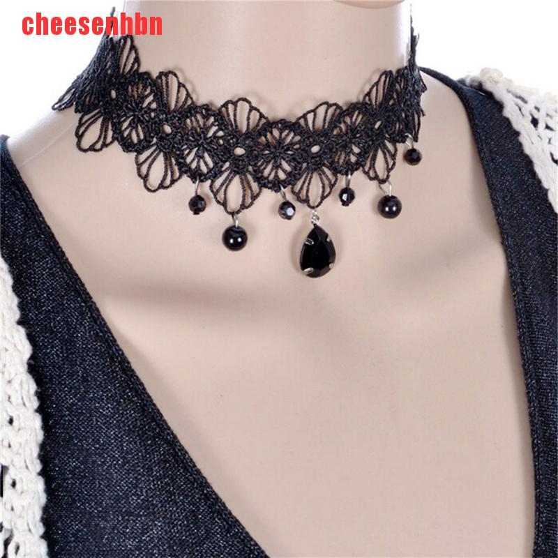 [cheesenhbn]Fashion Gothic Black Lace Retro Choker Collar Flower Pendant Necklace Jewelry