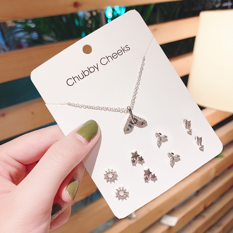 Bộ Khuyên Tai Kết Hợp Dây Chuyền Đơn Giản Thời Trang Hàn Quốc Cho Nữ