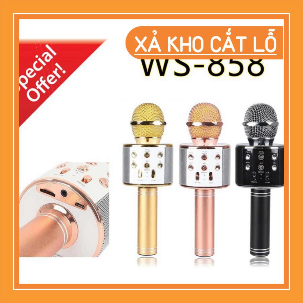 Míc hát karaoke (Xả Kho) Míc bluetooth WS-858 ĐA NĂNG 6 TRONG 1 HÁT KARAOKE, BẢO HÀNH 3 THÁNG