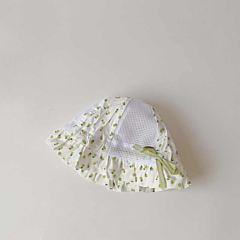 Mũ Tai Bèo Vành Rộng Phối Lưới Chống Tia UV Họa Tiết Hoa Thời Trang Xuân Hè Cho Bé Gái Sơ Sinh