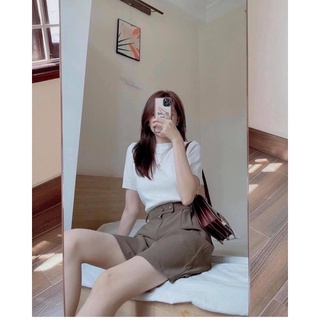 Áo len cộc tay cổ tròn kiểu dáng BASIC