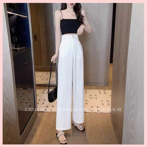Quần Ống Rộng Culottes Nữ Ennie Cạp Cao Trắng Đen Có Khóa Trước Đứng Dáng Suông Chất Liệu NA004 | BigBuy360 - bigbuy360.vn