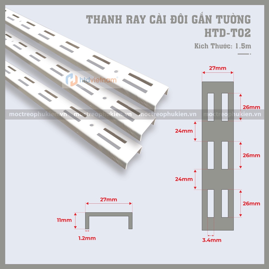 Ray Cài Đôi Gắn Tường ghép tấm lỗ: HTD-T02