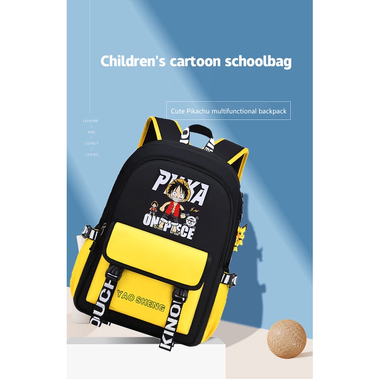Balo đi học YADOU nhẹ in hình Pikachu Luffy One Piece dễ thương bảo vệ cột sống chống thấm nước cho học sinh