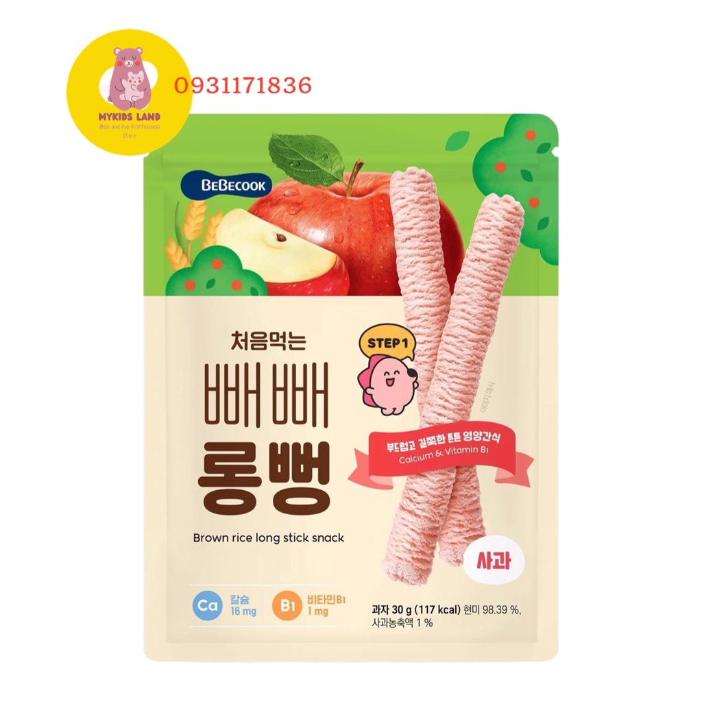 [Date T12.2023] Bánh Gạo Lứt Hữu Cơ Cho Bé Ăn Dặm Từ 7M+ BEBECOOK Hàn Quốc Dạng Thanh Que Dài túi 30g