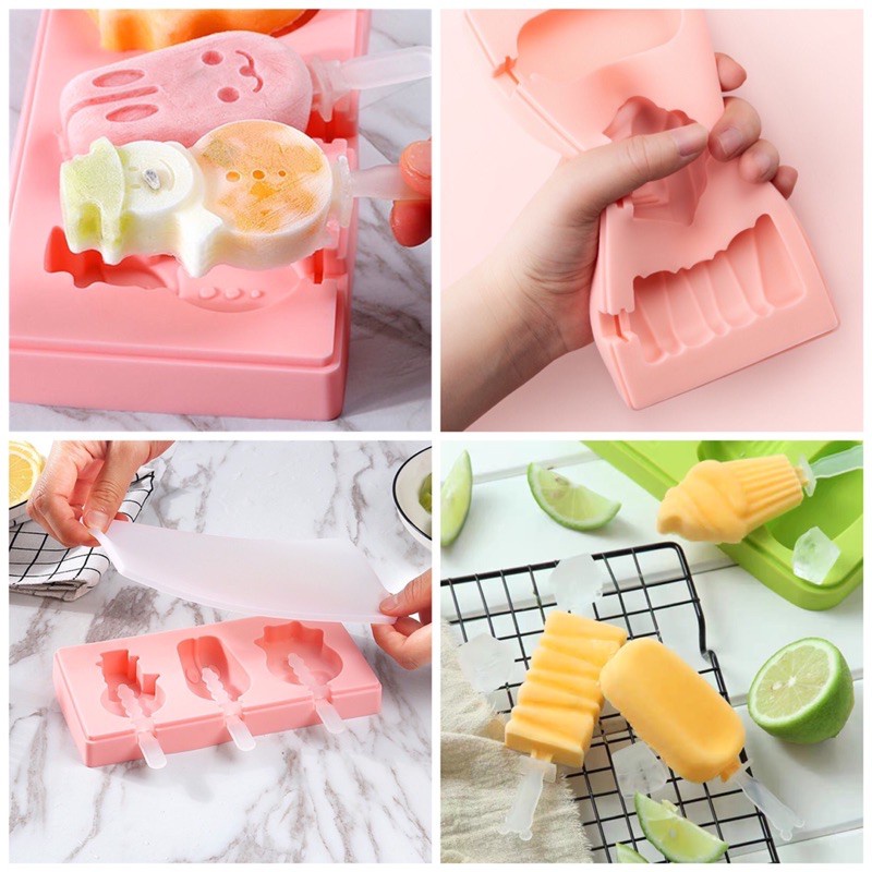 Khuôn làm kem nhiều hình bằng silicone cao cấp có nắp đậy (Tặng kèm que kem)